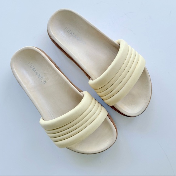Humanoid Puffy Leather Slide Sandal Size 37 Cream / Light Beige - Picture 1 of 9